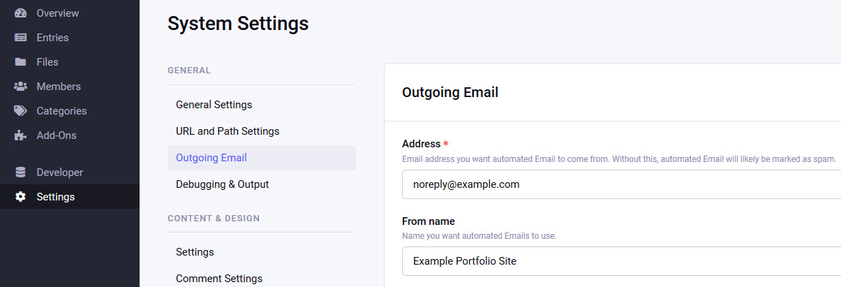 Outgoing email settings