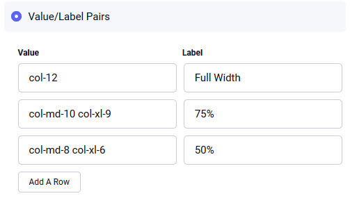 Value/Label pairs